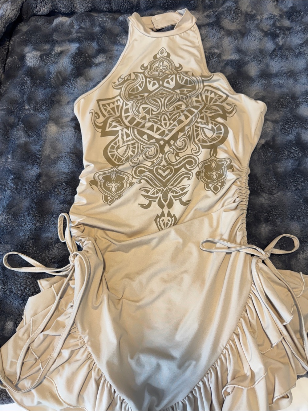Beige Halter Dress with Ornate Front Print